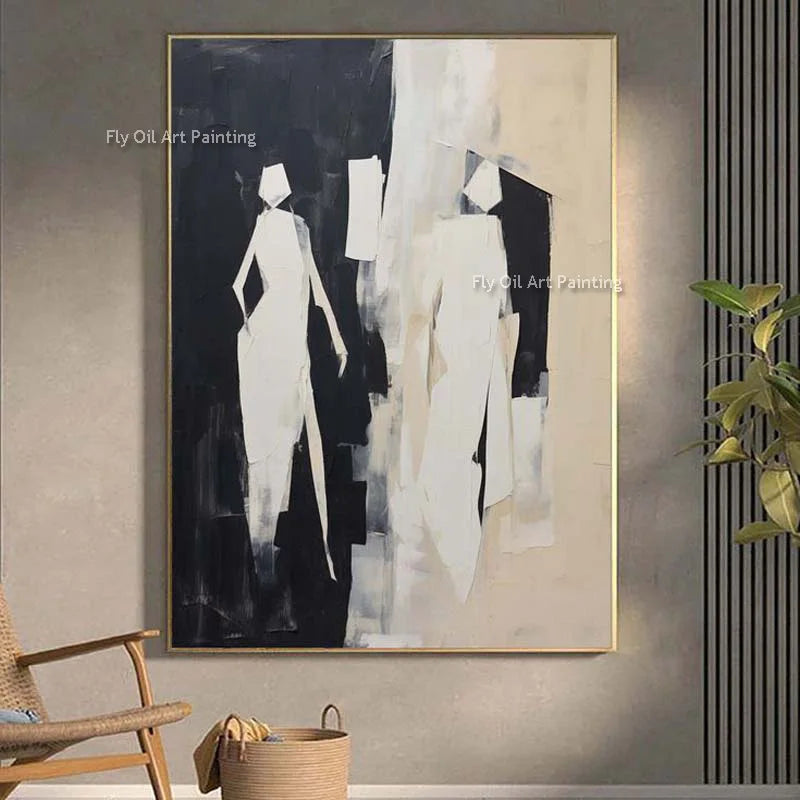 Abstract Modern People Oil Painting Black And White Abstract Canvas Painting Hand Painted Impression Wall Art For Home Decor