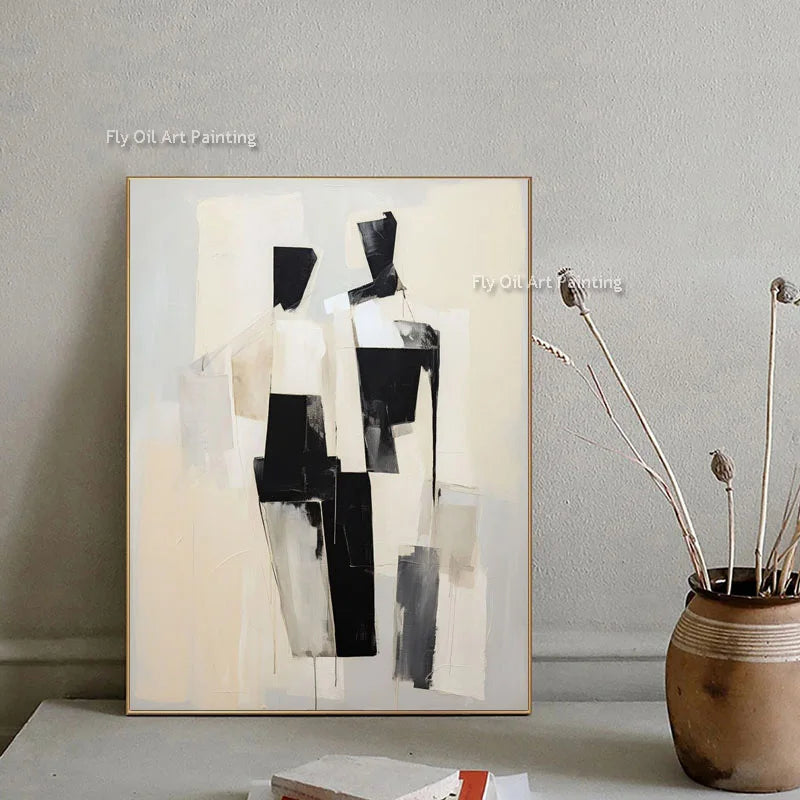 Abstract Modern People Oil Painting Black And White Abstract Canvas Painting Hand Painted Impression Wall Art For Home Decor