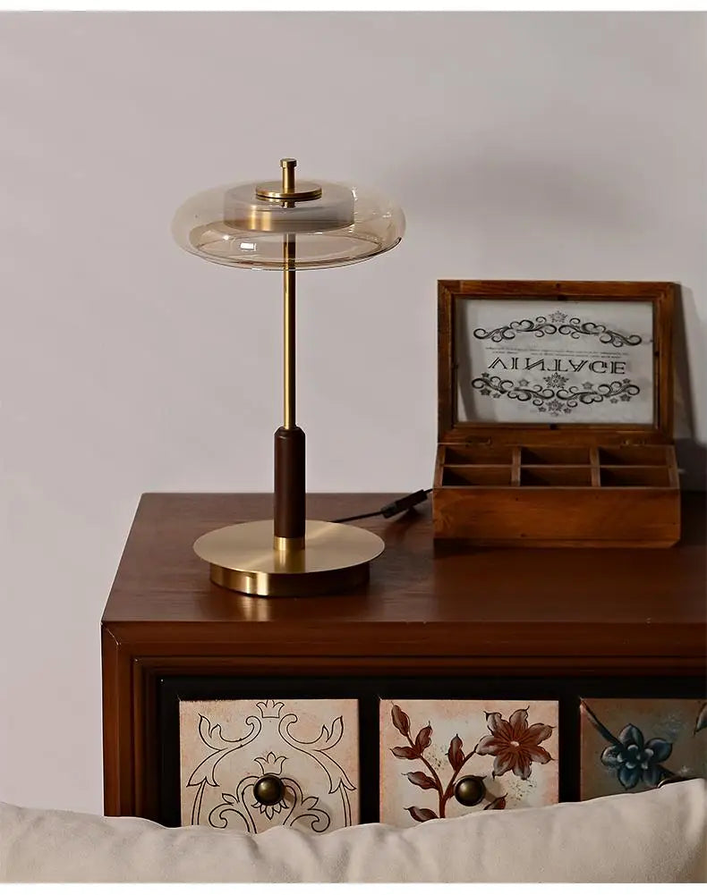 12W LED Copper Table Lamp Brightness Adjustable Living Room Study Bedside Night Light Brass Walnut Medieval Mushroom Desk Light
