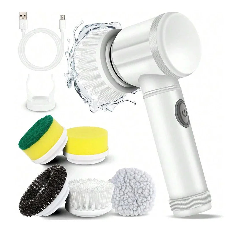 Electric Spin Scrubber Bathroom Cleaning Brush Power Scrubber with 5 Replaceable Brush Heads Electric Cleaning Brush