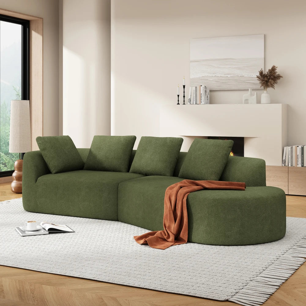 116' Curved Sectional Sofa Pearl Upholstery High-Density Sponge Chaise Lounge 2-Piece Set Living Room Furniture