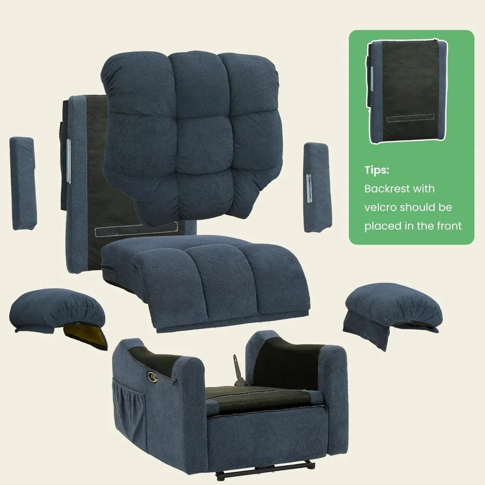 Updated Power Recliner Chair for Adults, Adjustable Electric Chair Power Reclining Sofa, USB Port, Ultra-Comfy Teddy Fleece Recl