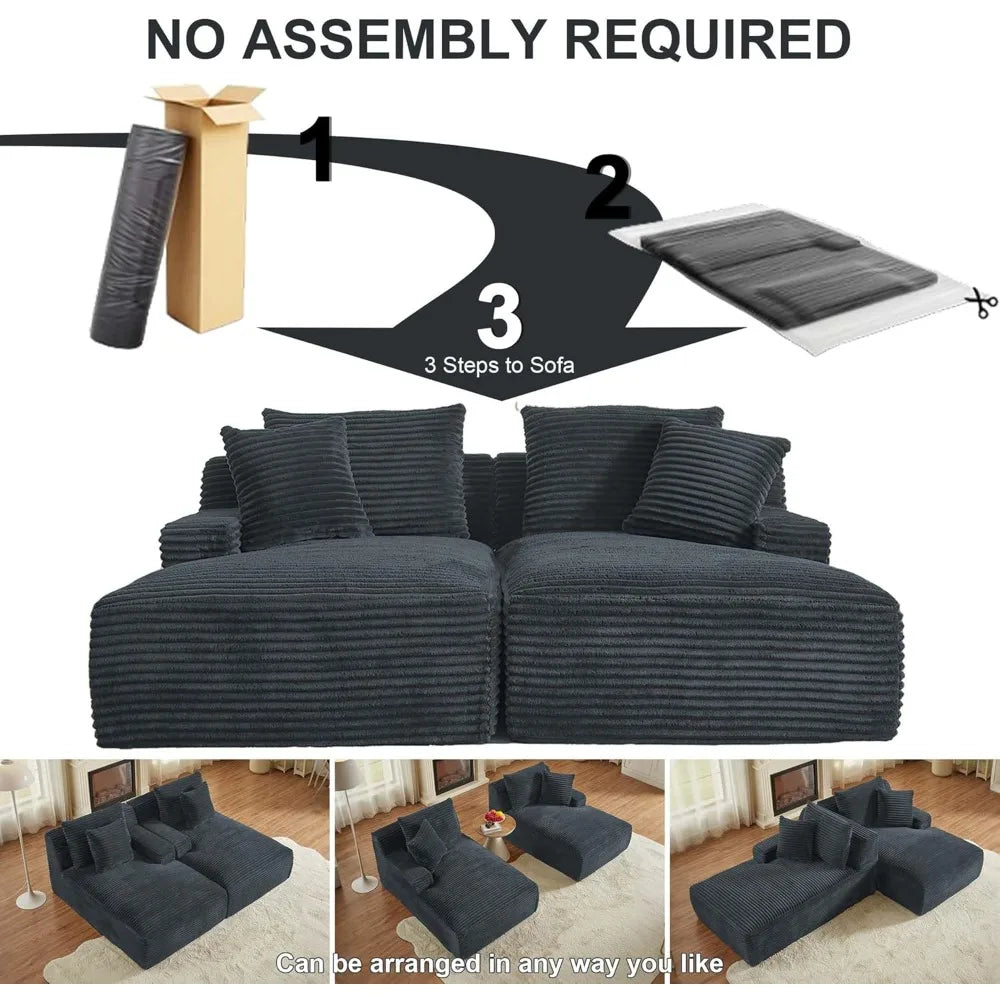 78” Oversized Double Chaise Lounge Indoor, Corduroy Sleeper Sectional Couch, Upholstered Boneless Cloud Sofa Deep Seat, Comfy Pl