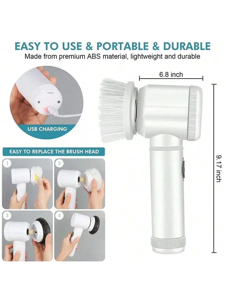 Electric Spin Scrubber Cordless Spin Scrubber with 5 Replaceable Brush Heads and Adjustable Extension Handle