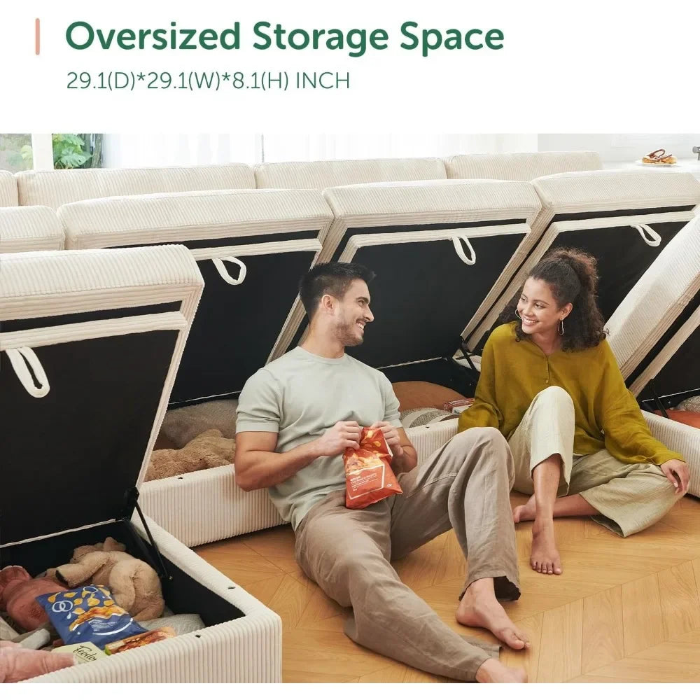 Modular Sectional Couch with Storage Corduroy Sectional Sofa with Chaise U Shaped Sectional Couches for Living Room