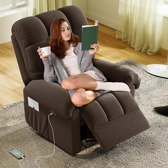 Updated Power Recliner Chair for Adults, Adjustable Electric Chair Power Reclining Sofa, USB Port, Ultra-Comfy Teddy Fleece Recl