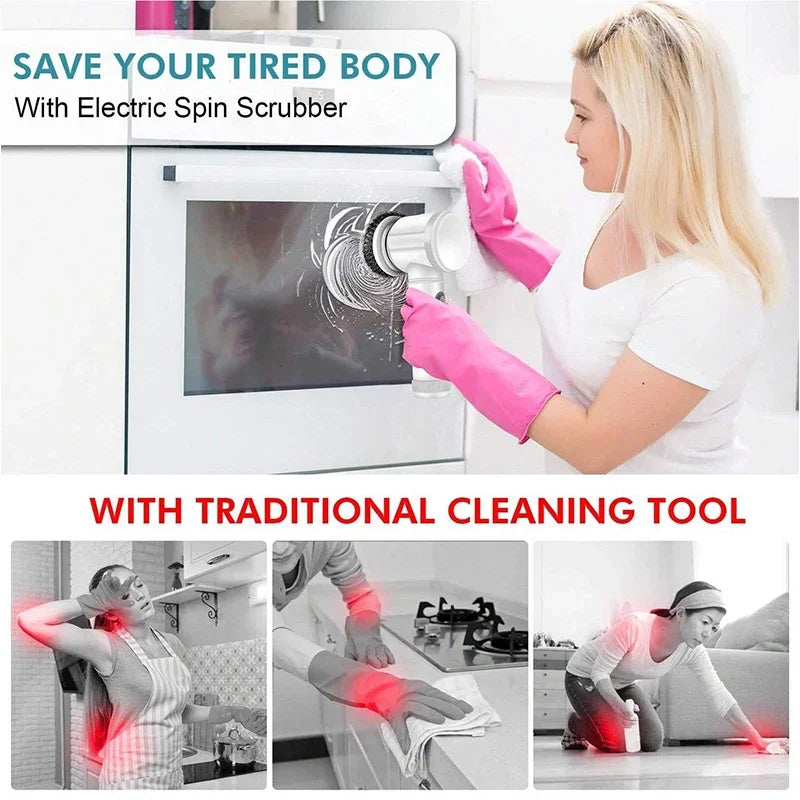 Electric Spin Scrubber Bathroom Cleaning Brush Power Scrubber with 5 Replaceable Brush Heads Electric Cleaning Brush