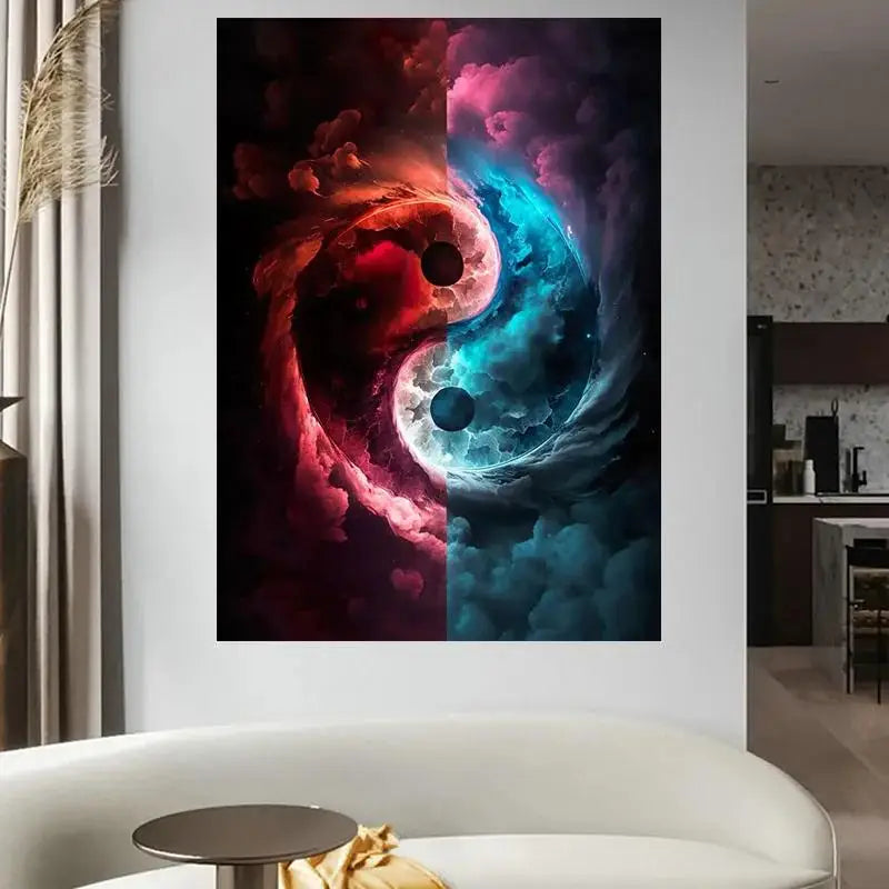 Classic Colorful Yin and Yang Canvas Painting Chinese Philosophy Wall Art Abstract Landscape Posters for Living Room Home Deco