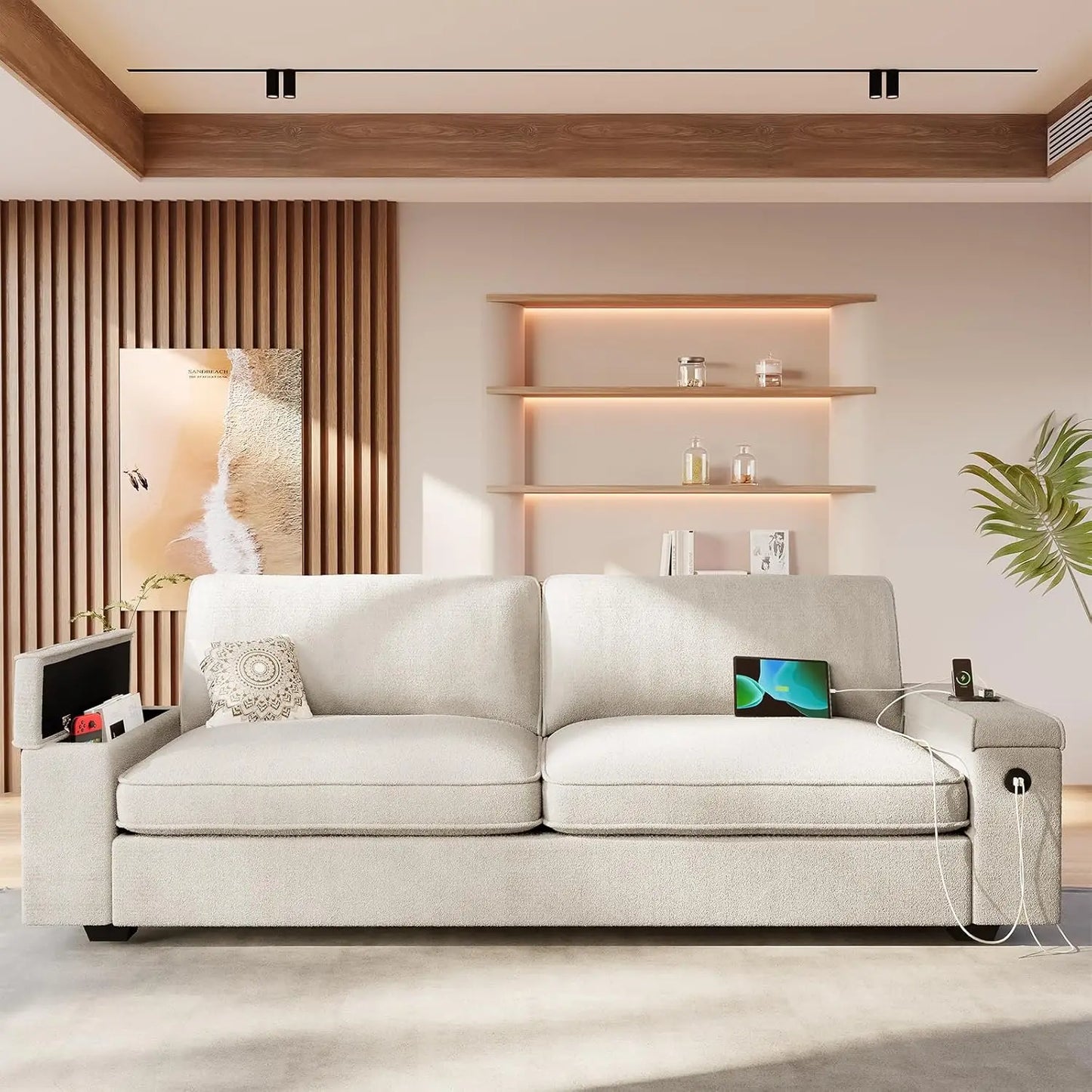 Modern Sofas Couches for Living Room, Comfy Couch with Extra Deep Seats, Oversized Loveseat Sofa with Storage and 2 USB C