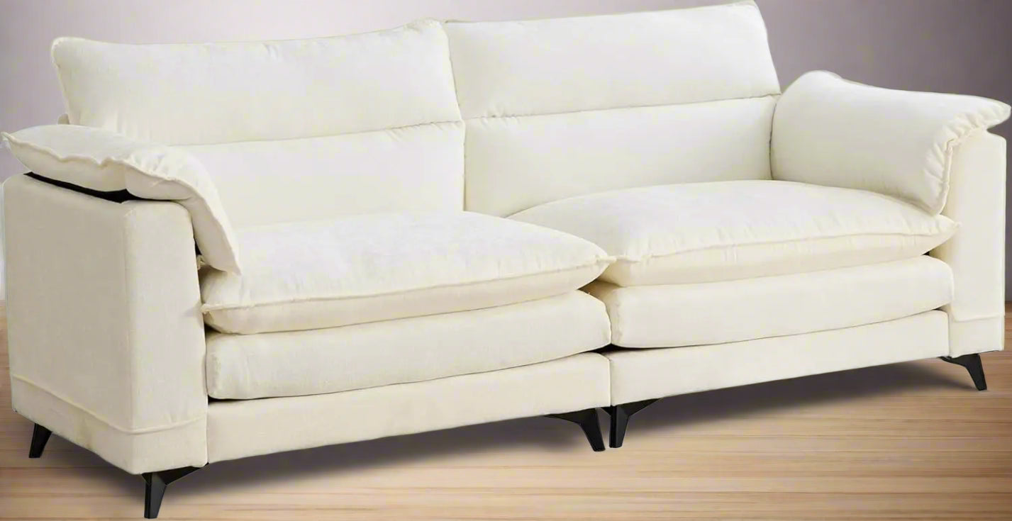 83.5" Loveseat Sofa Morden Chenille Comfy Couch with Deep Seat/Pillows for Living Room White
