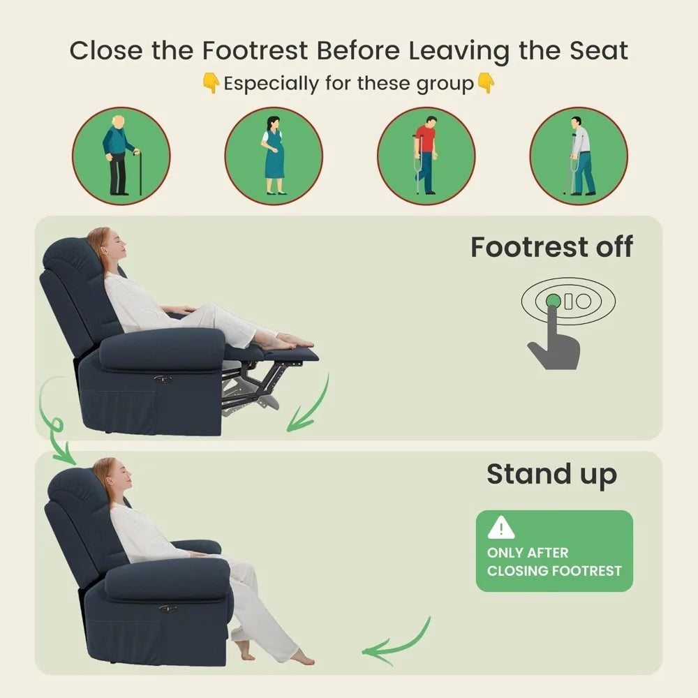 Updated Power Recliner Chair for Adults, Adjustable Electric Chair Power Reclining Sofa, USB Port, Ultra-Comfy Teddy Fleece Recl