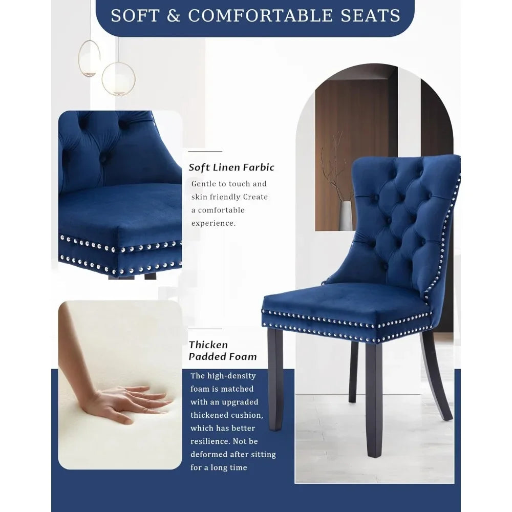 Dining Chair Set of 6 Upholstered Tufted Dining Room Chair with Nailhead Trim and Solid Wood Legs for Kitchen, Restaurant