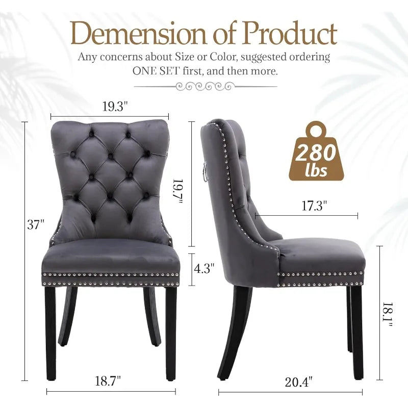 civama Velvet Dining Chairs Set of 2, Upholstered Tufted Dining Chairs with Nailhead Trim Back Pull Ring