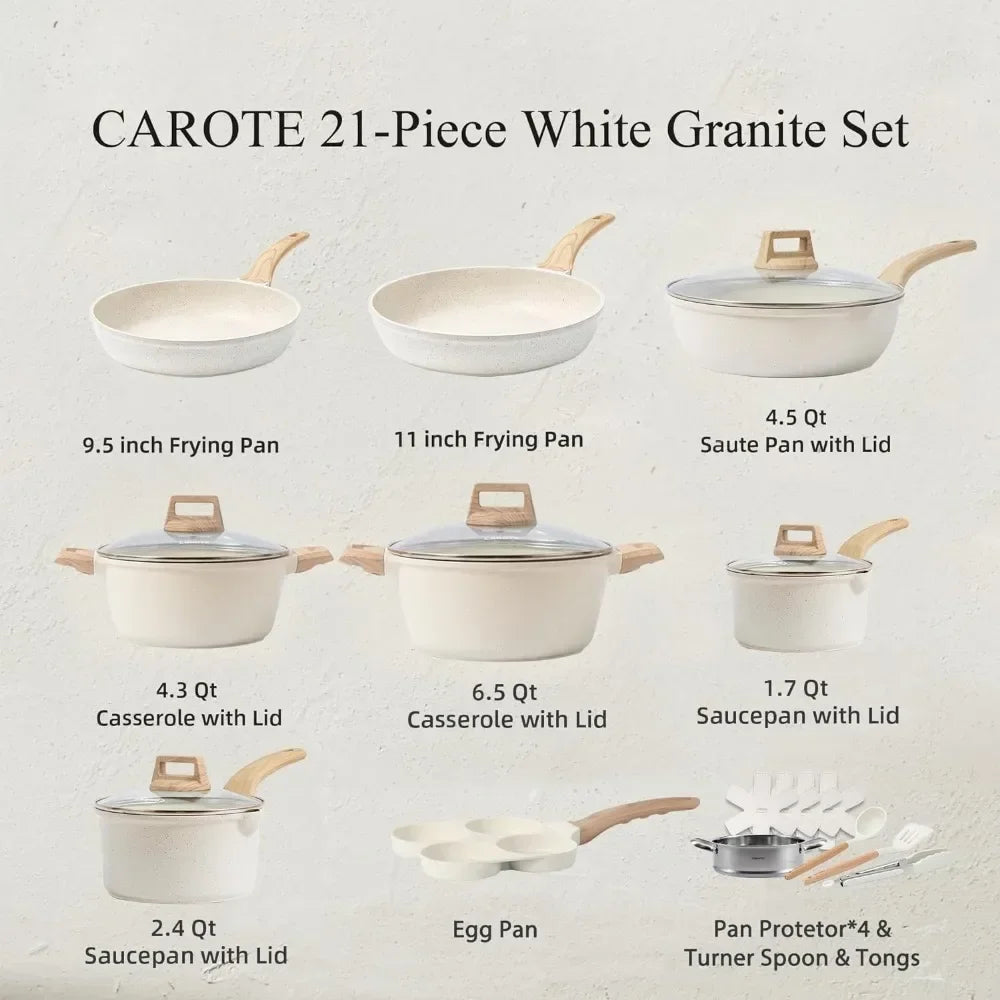 ECO 21 Pcs Pots and Pans Set, Nonstick Cookware - White Granite