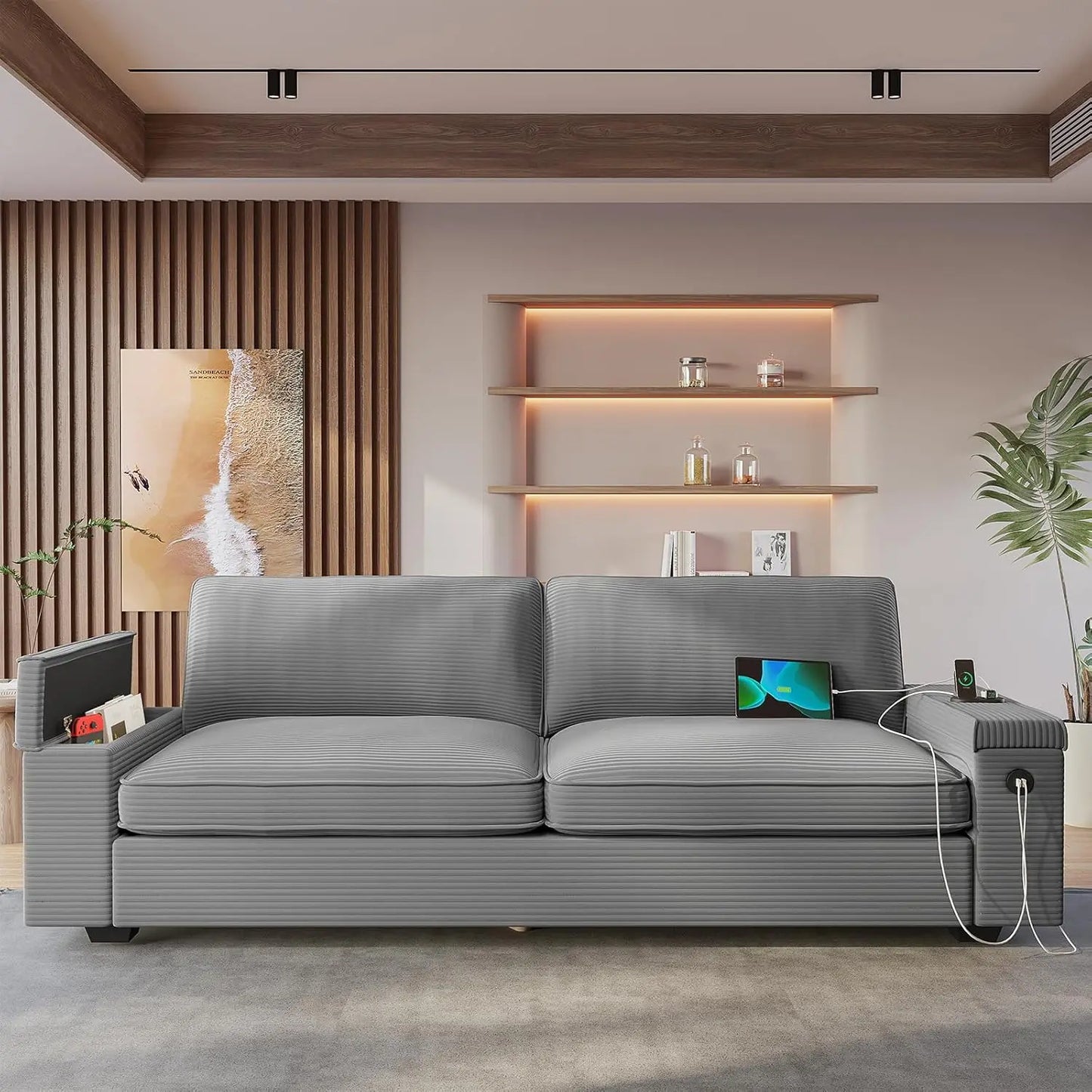 Modern Sofas Couches for Living Room, Comfy Couch with Extra Deep Seats, Oversized Loveseat Sofa with Storage and 2 USB C