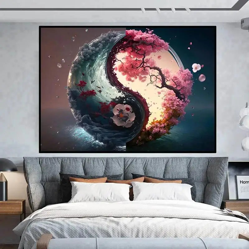 Classic Colorful Yin and Yang Canvas Painting Chinese Philosophy Wall Art Abstract Landscape Posters for Living Room Home Deco