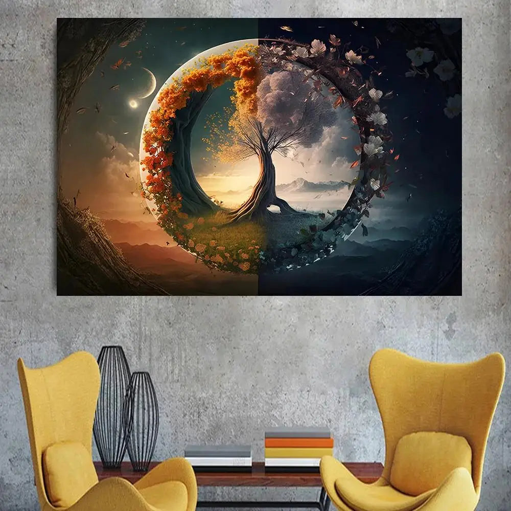 Classic Colorful Yin and Yang Canvas Painting Chinese Philosophy Wall Art Abstract Landscape Posters for Living Room Home Deco
