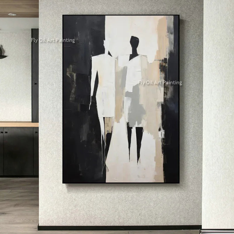 Abstract Modern People Oil Painting Black And White Abstract Canvas Painting Hand Painted Impression Wall Art For Home Decor