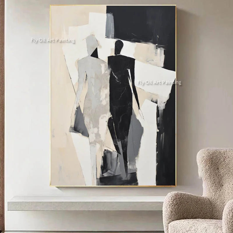 Abstract Modern People Oil Painting Black And White Abstract Canvas Painting Hand Painted Impression Wall Art For Home Decor