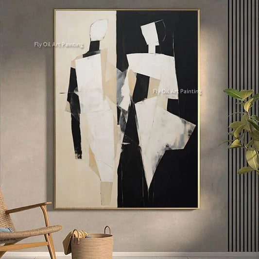 Abstract Modern People Oil Painting Black And White Abstract Canvas Painting Hand Painted Impression Wall Art For Home Decor