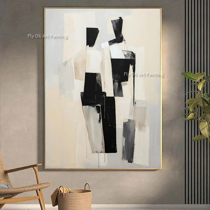Abstract Modern People Oil Painting Black And White Abstract Canvas Painting Hand Painted Impression Wall Art For Home Decor
