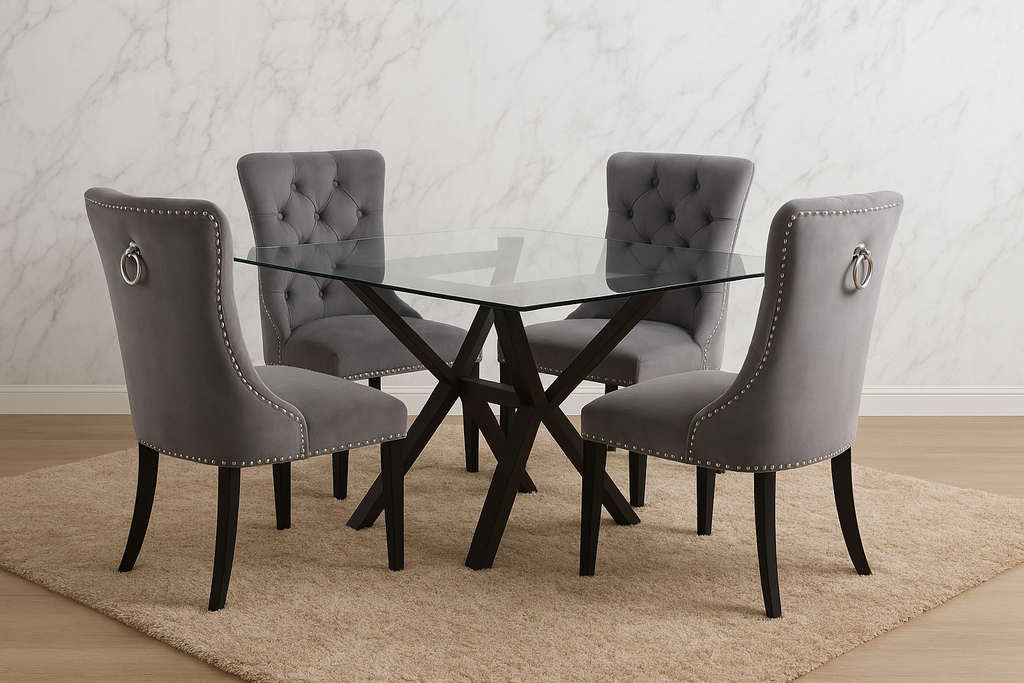 Premium Grey Velvet Dining Chair Set of 4