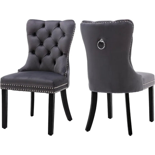 civama Velvet Dining Chairs Set of 2, Upholstered Tufted Dining Chairs with Nailhead Trim Back Pull Ring