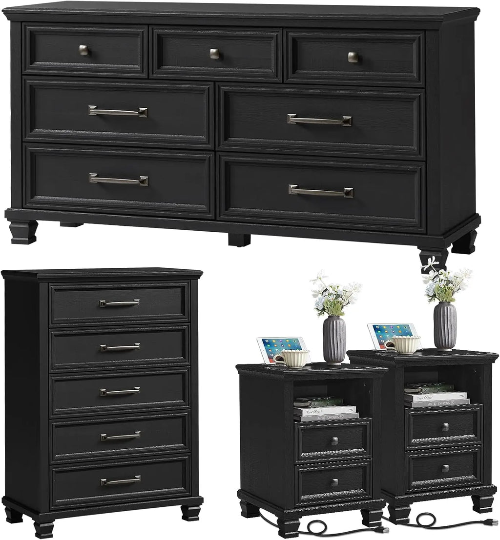 Premium 4 Piece - 5/7 Drawer Dresser & 2 Drawer Nightstand Set