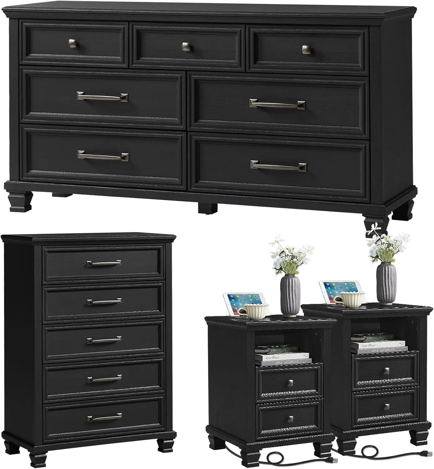 Premium 4 Piece - 5/7 Drawer Dresser & 2 Drawer Nightstand Set