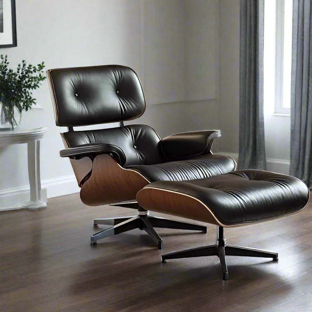 Top Grain Leather Chaise Lounge Chair and Ottoman