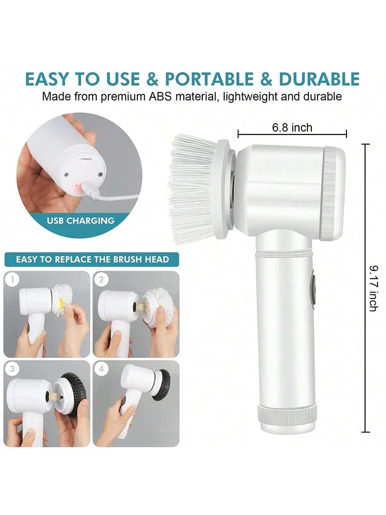Electric Spin Scrubber Bathroom Cleaning Brush Power Scrubber with 5 Replaceable Brush Heads Electric Cleaning Brush