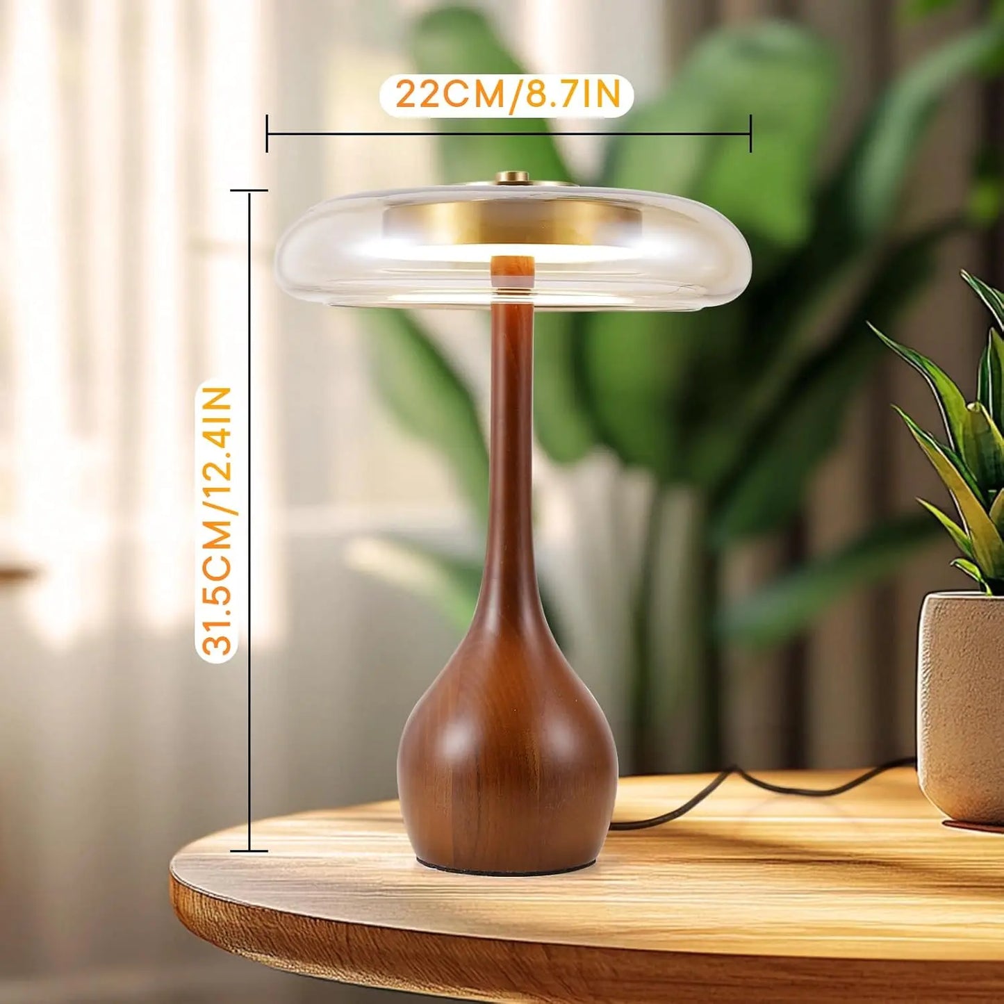 12W Lamp Luxury Copper Desktop LED Designer Wood Glass Desk Lamp For Bedroom Bedside Home Decorative Mushroom Night Table Light
