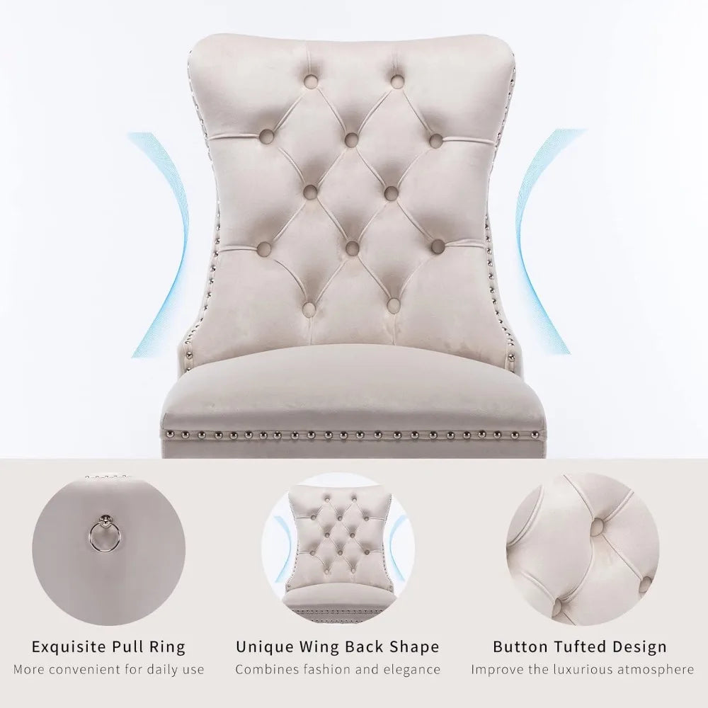 Beige Velvet Dining Chairs Set of 4, Kitchen & Dining Room Chairs Set of 4, Tufted Dining Chairs, Velvet Upholstered