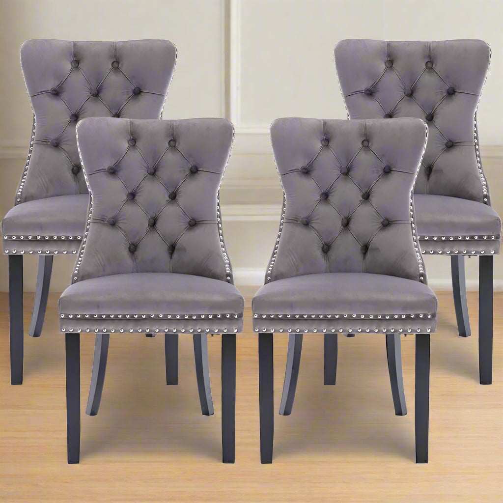 Premium Grey Velvet Dining Chair Set of 4