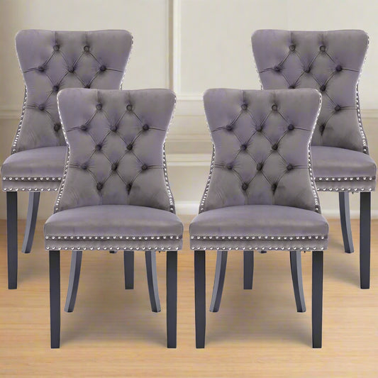 Premium Grey Velvet Dining Chair Set of 4