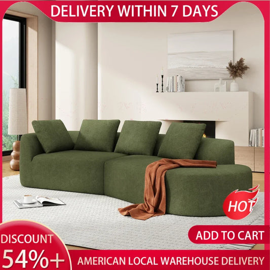 116' Curved Sectional Sofa Pearl Upholstery High-Density Sponge Chaise Lounge 2-Piece Set Living Room Furniture