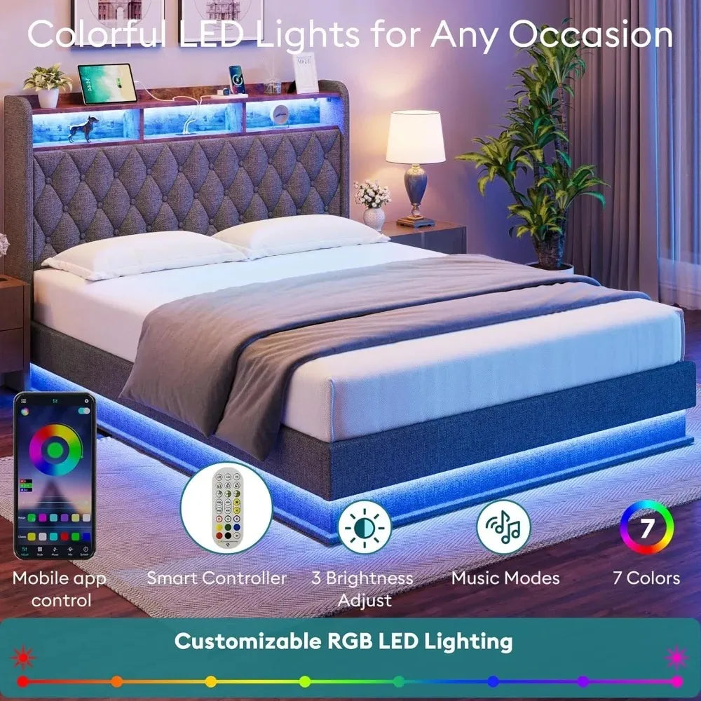 Lift Up Platform Bed Frame with LED Lights & Charging
