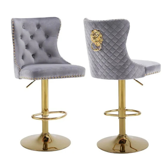 Dining Chairs Modern Luxury Button Tufted Velvet Fabric Lion Knocker Stainless Steel Legs Dining Room Sets of  Dining Chairs