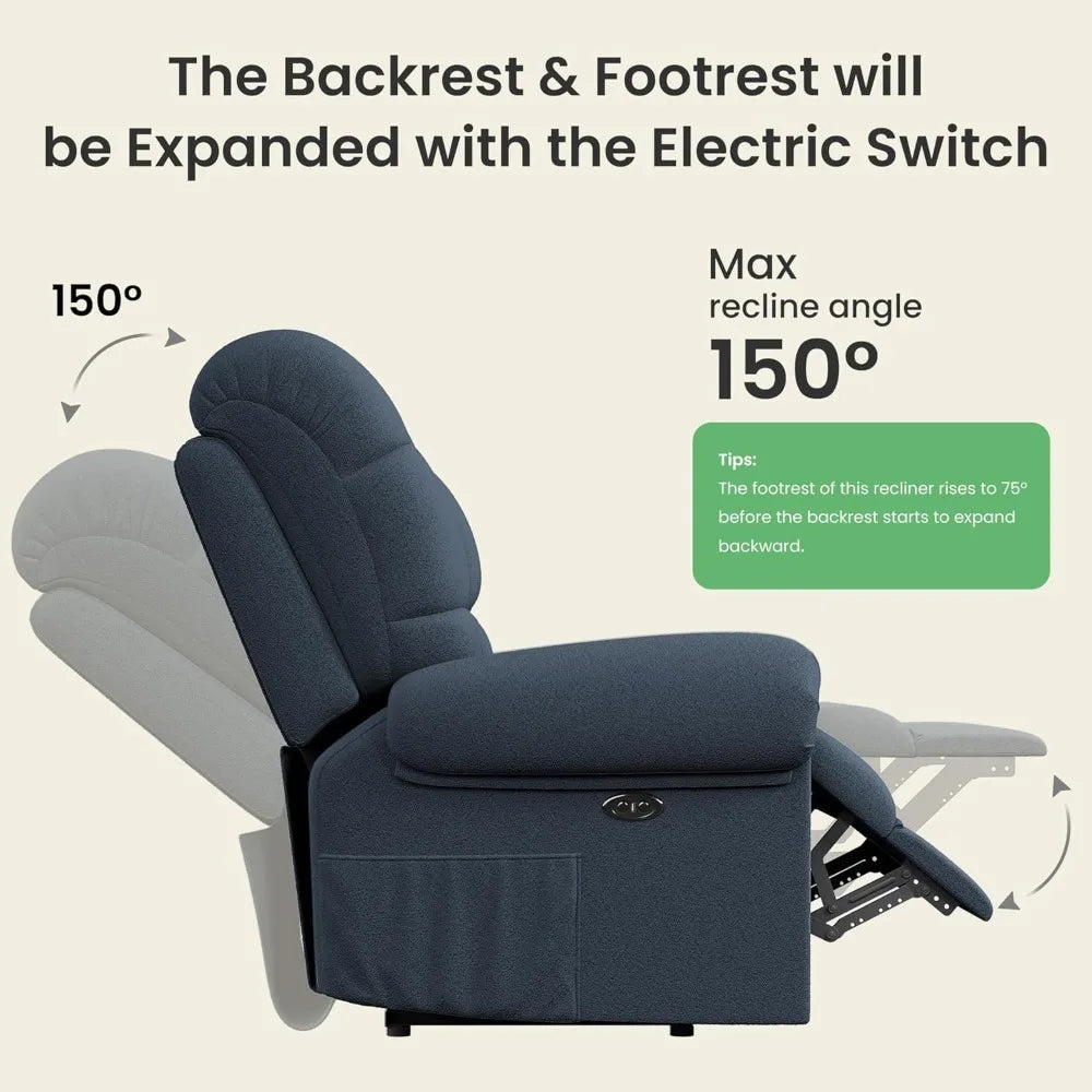 Updated Power Recliner Chair for Adults, Adjustable Electric Chair Power Reclining Sofa, USB Port, Ultra-Comfy Teddy Fleece Recl