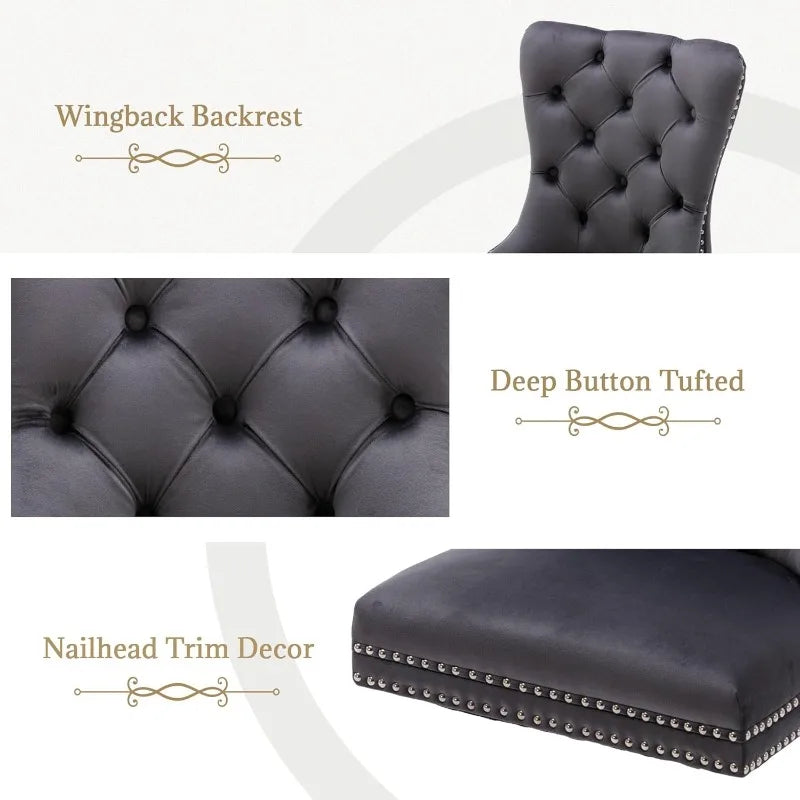 civama Velvet Dining Chairs Set of 2, Upholstered Tufted Dining Chairs with Nailhead Trim Back Pull Ring
