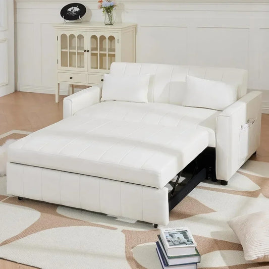 Convertible Sleeper Sofa Bed, 55.51" Modern Velvet 3-in-1 Futon Couch, Pullout Bed with Adjustable Backrest, Storage Pockets and