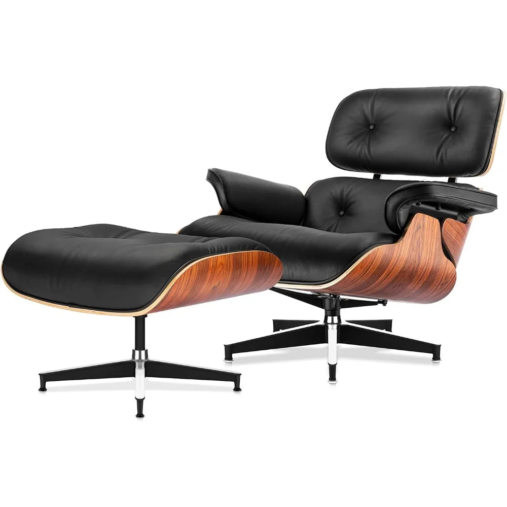 Top Grain Leather Chaise Lounge Chair and Ottoman