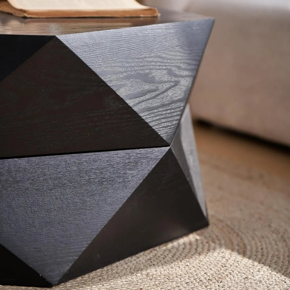 Modern drum design coffee table with hidden storage