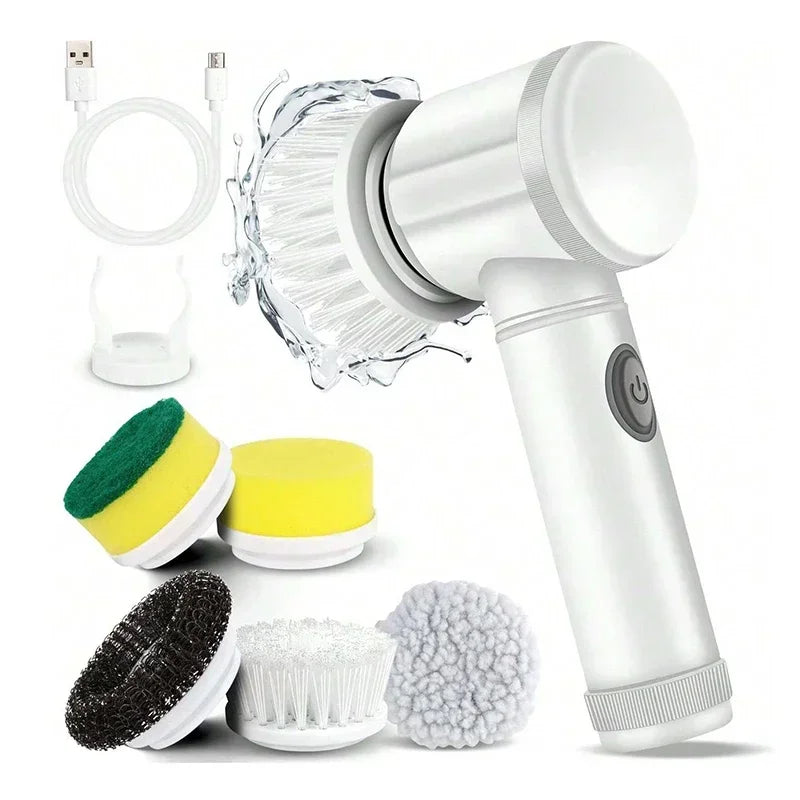 Electric Spin Scrubber Cordless Spin Scrubber with 5 Replaceable Brush Heads and Adjustable Extension Handle