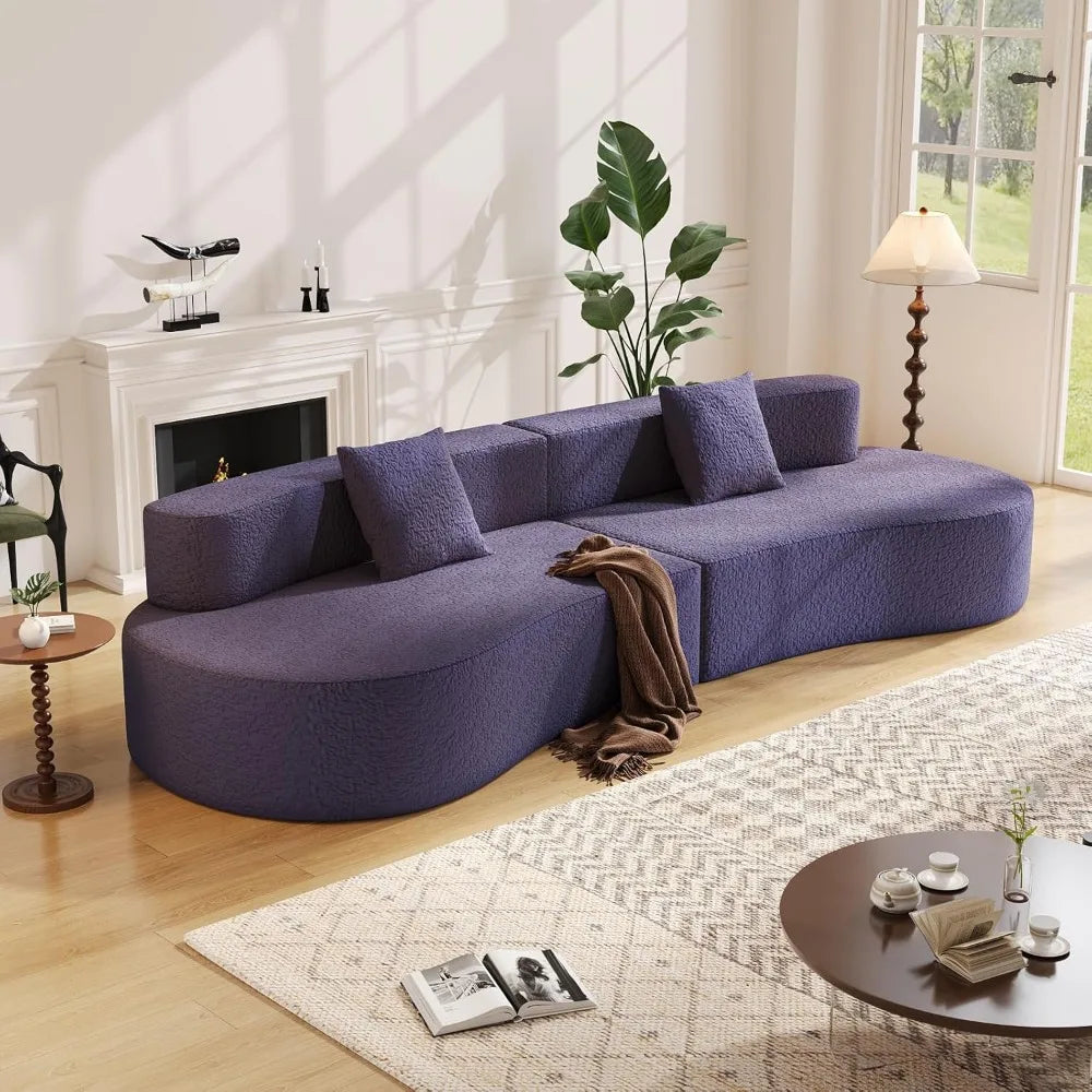 109" Modern Sectional Curved Couch, Upholstered 4-Seater Sofa with 2 Throw Pillows,Luxury Chenille Boucle Couches with High-Dens