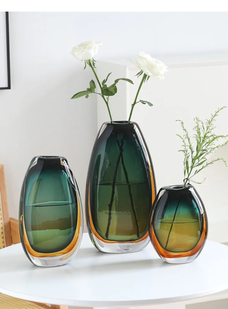 Multi-layer Painted Gradient Glass Vase Hydroponics Flower Pots Desk Decoration Artificial Floral Flowers Arrangement Vases