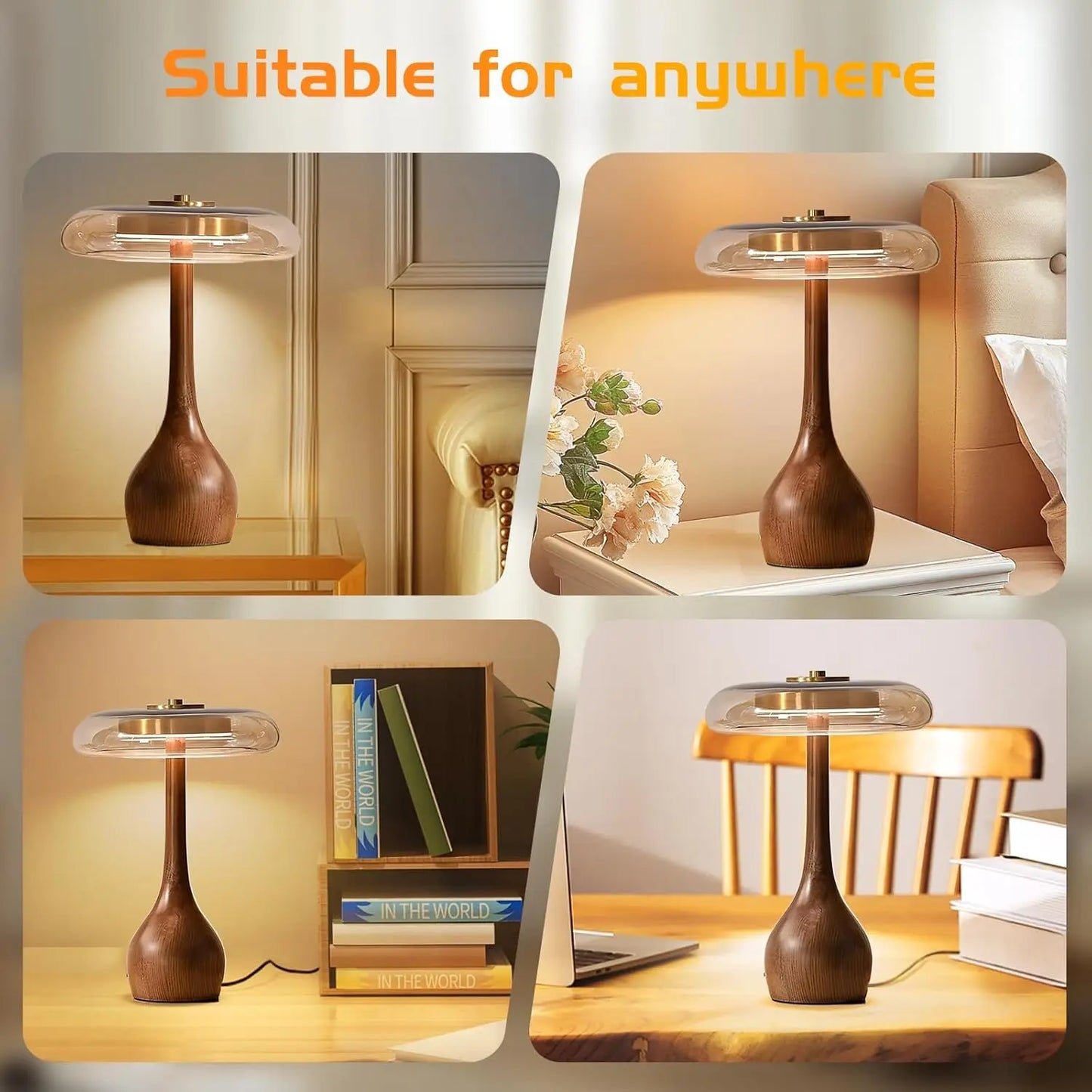 12W Lamp Luxury Copper Desktop LED Designer Wood Glass Desk Lamp For Bedroom Bedside Home Decorative Mushroom Night Table Light