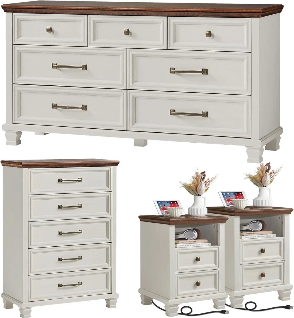 Premium 4 Piece - 5/7 Drawer Dresser & 2 Drawer Nightstand Set