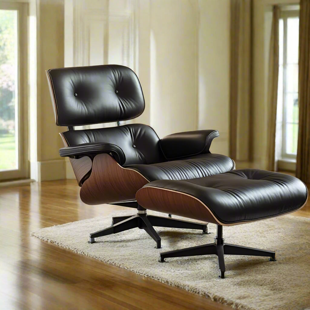Top Grain Leather Chaise Lounge Chair and Ottoman