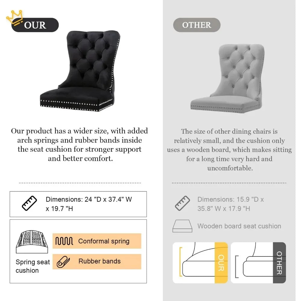 Velvet Dining Chairs ,Tufted Dining Room Chairs with Nailhead Ring Pull Trim,Upholstered Dining Chairs with Solid Wood Legs
